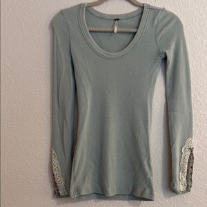 Free People Lace-Accent Long Sleeve Top - Mint Green